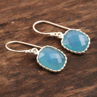 Alternate image for Blue Chalcedony Dangle Earrings in Polished 925 Silver Delhi Sky
