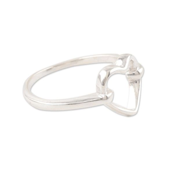 Alternate image for Heart-Shaped Sterling Silver Band Ring from India Luminous Heart