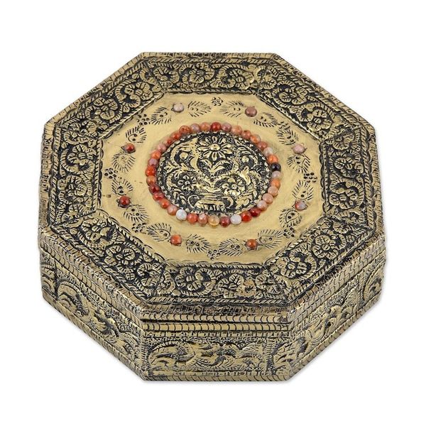 Alternate image for Hand Crafted Repousse Brass Jewelry Box Golden Treasures