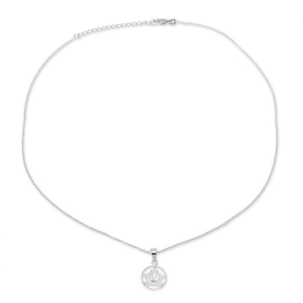 Alternate image for Handcrafted Sterling Silver Lotus Bloom Pendant Necklace Lotus in Bloom