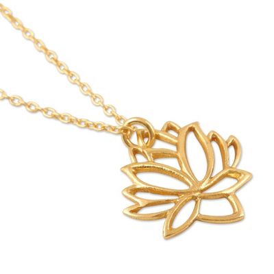 Alternate image for Gold-Plated Pendant Necklace with Lotus Motif Lotus of the Land