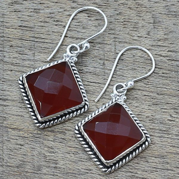 Alternate image for Carnelian and Sterling Silver Diamond-Shaped Dangle Earrings Fiery Kite