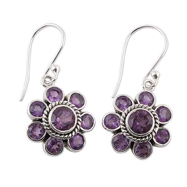 Alternate image for Amethyst and Sterling Silver Dangle Earrings from India Morning Glitter in Purple