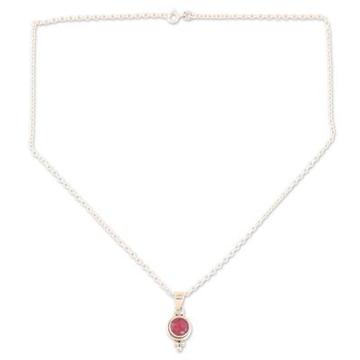 Alternate image for Hand Crafted Ruby and Sterling Silver Pendant Necklace Air Bubble in Pink