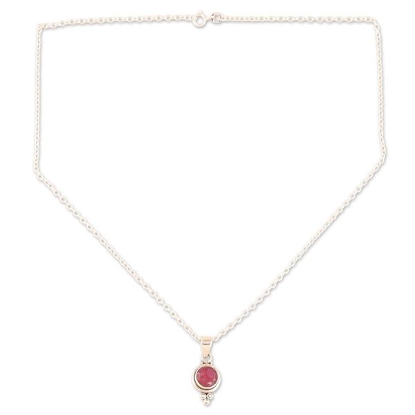 Alternate image for Hand Crafted Ruby and Sterling Silver Pendant Necklace Air Bubble in Pink