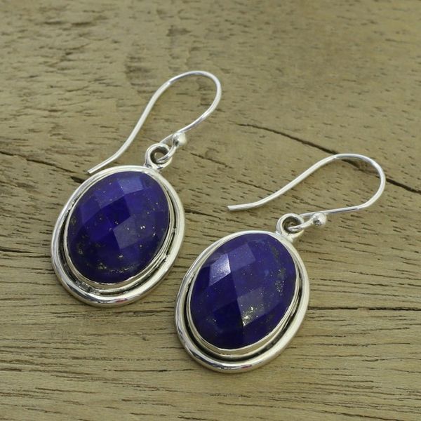 Alternate image for Lapis Lazuli Earrings Sterling Silver Jewelry from India Blue Destiny