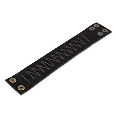 Alternate image for Hand Crafted Leather Cuff Bracelet Dark Lattice