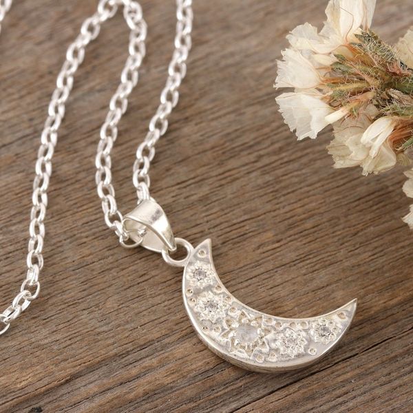 Alternate image for Cubic Zirconia and Rainbow Moonstone Pendant Necklace Flower Moon