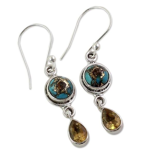 Alternate image for Two Carat Citrine Dangle Earrings from India Sunny Droplets