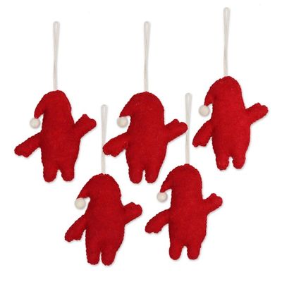 Alternate image for Set of 5 Wool Felt Santa Ornaments Santa Dance