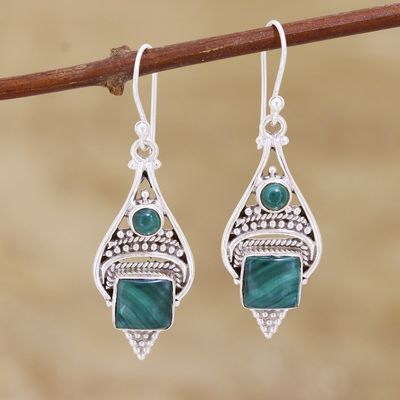 Alternate image for Malachite Cabochon and Sterling Silver Dangle Earrings Green Ocean