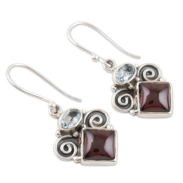 Alternate image for Garnet and Blue Topaz Dangle Earrings Rainbow Fragments