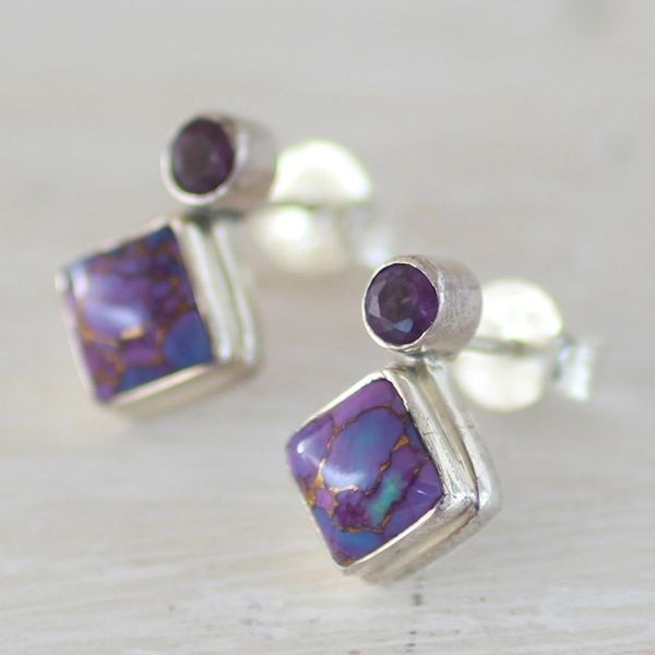 Alternate image for Indian Amethyst Earrings with Composite Purple Turquoise Purple Sparkle