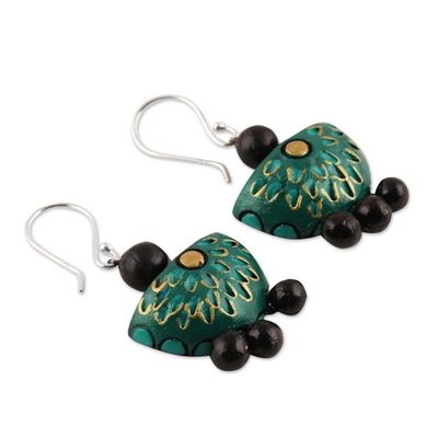Alternate image for Green Floral Ceramic Dangle Earrings from India Delhi Green