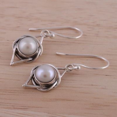 Alternate image for Indian Cultured Pearl and Sterling Silver Dangle Earrings Intricate Twirl