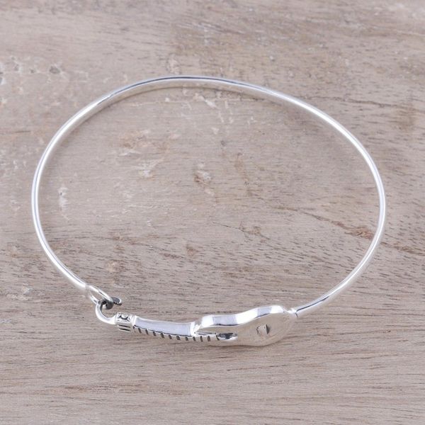 Alternate image for Sterling Silver Guitar Bangle Bracelet from India Music Gleams