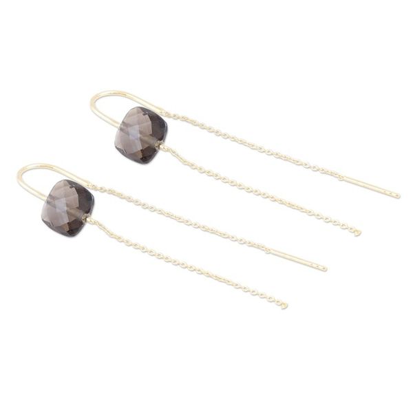 Alternate image for Gold-Plated Smoky Quartz Threader Earrings Stylish Earth