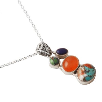 Alternate image for Polished Sterling Silver Pendant Necklace with Multiple Gems Celestial Treasures