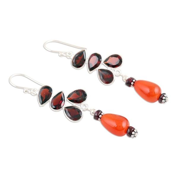 Alternate image for Sterling Silver Dangle Earrings with Garnet and Carnelian Exotic Allure