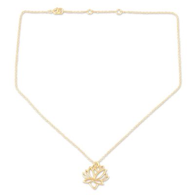 Alternate image for Gold-Plated Pendant Necklace with Lotus Motif Lotus of the Land