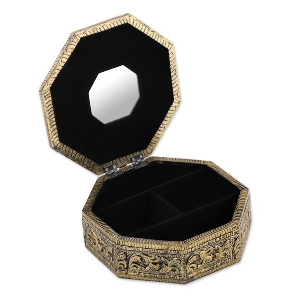 Alternate image for Hand Crafted Repousse Brass Jewelry Box Golden Treasures
