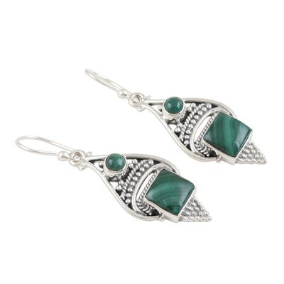 Alternate image for Malachite Cabochon and Sterling Silver Dangle Earrings Green Ocean