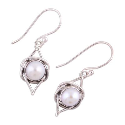 Alternate image for Indian Cultured Pearl and Sterling Silver Dangle Earrings Intricate Twirl