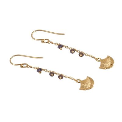 Alternate image for Gold Plated Iolite Ginkgo Leaf Dangle Earrings from India Ginkgo Hope