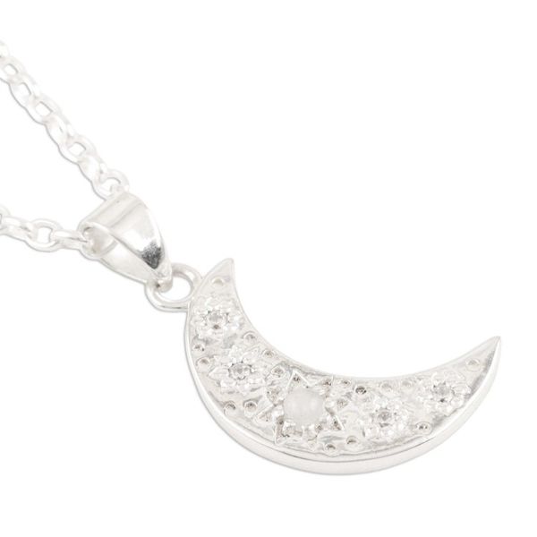 Alternate image for Cubic Zirconia and Rainbow Moonstone Pendant Necklace Flower Moon