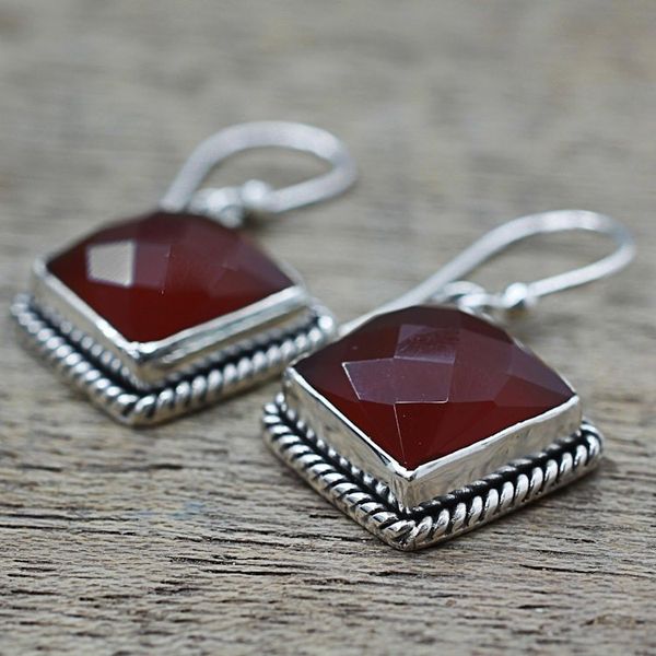 Alternate image for Carnelian and Sterling Silver Diamond-Shaped Dangle Earrings Fiery Kite
