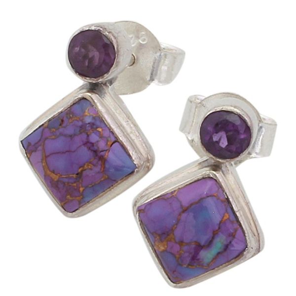 Alternate image for Indian Amethyst Earrings with Composite Purple Turquoise Purple Sparkle