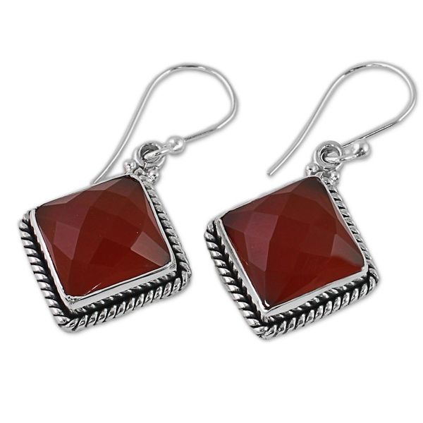 Alternate image for Carnelian and Sterling Silver Diamond-Shaped Dangle Earrings Fiery Kite