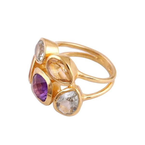 Alternate image for Amethyst Citrine and Blue Topaz Gold Vermeil Cocktail Ring The Five Allures