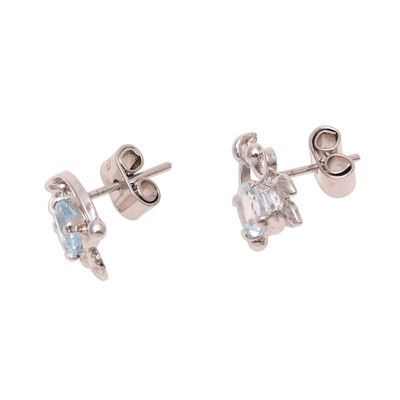 Alternate image for Rhodium Plated Blue Topaz Stud Earrings from India Leafy Glisten