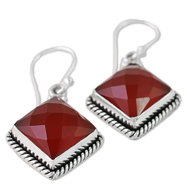 Alternate image for Carnelian and Sterling Silver Diamond-Shaped Dangle Earrings Fiery Kite