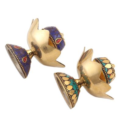 Alternate image for Brass Lotus-Themed Incense Holders Pair Fragrant Petals