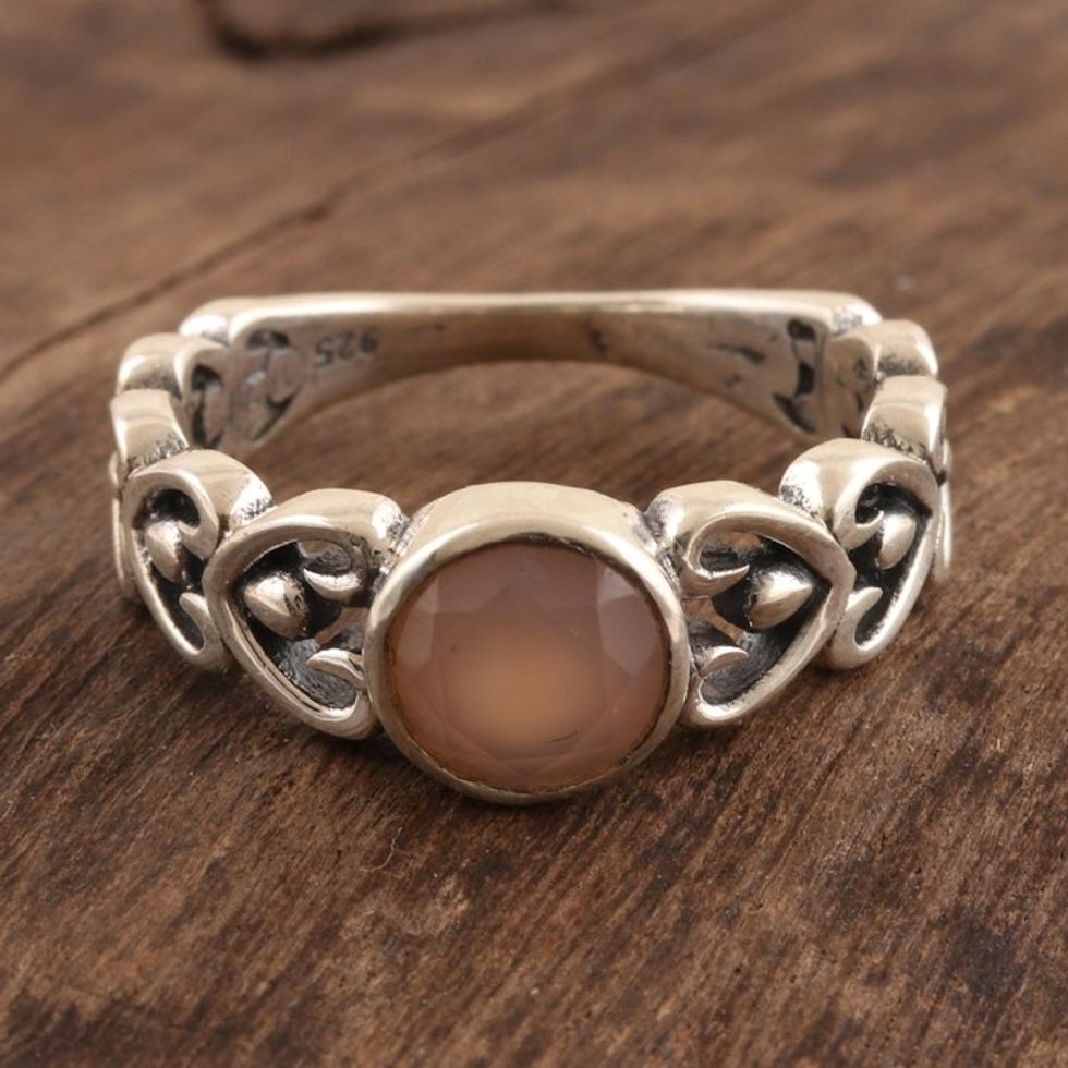 Heart Motif Pink Chalcedony Ring 'Perfect Pink'