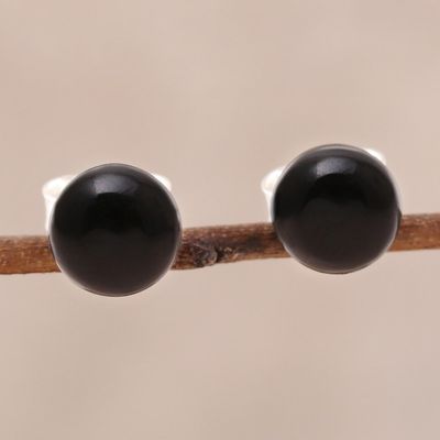 Alternate image for Round Black Onyx Stud Earrings from India Gemstone Orbs