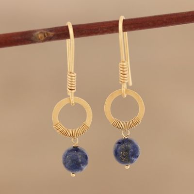 Alternate image for Gold Plated Lapis Lazuli Dangle Earrings from India Wrapped Rings