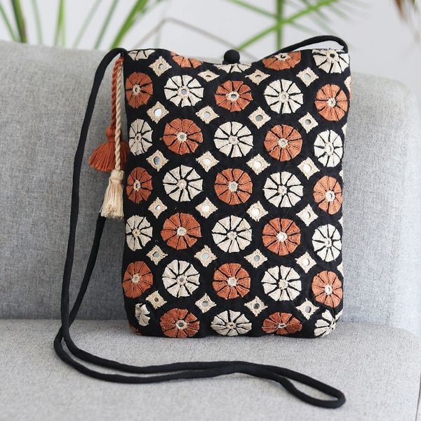 Alternate image for Hand-Embroidered Cotton Sling Bag from India Spinning Blossoms