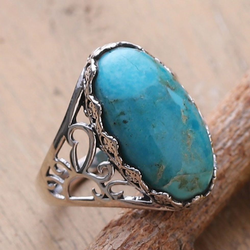 Classic Recon Turquoise and Sterling Silver Cocktail Ring 'Jaipur Illusion'