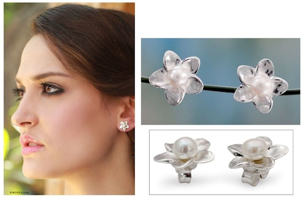 Pearl Bridal Jewelry Sterling Silver Earrings 'White Jasmine'