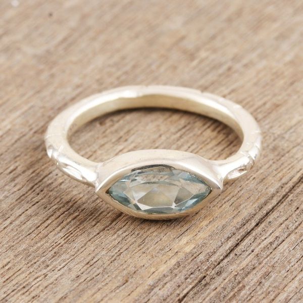 Alternate image for Marquise Cut Blue Topaz Ring from India Delicate Eye