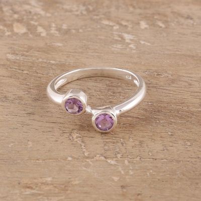 Alternate image for Faceted Amethyst Band Ring Crafted in India Duality