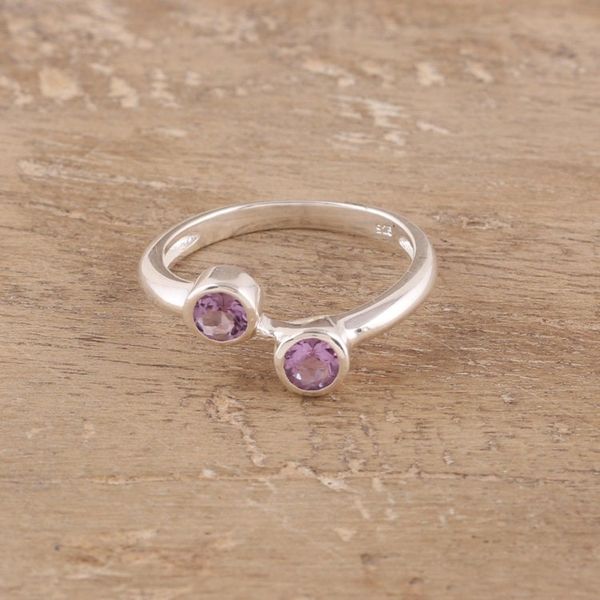 Alternate image for Faceted Amethyst Band Ring Crafted in India Duality