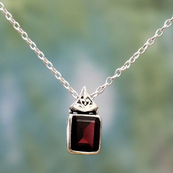 Alternate image for Hand Made Faceted Garnet Pendant Necklace from India Indian Grace in Red