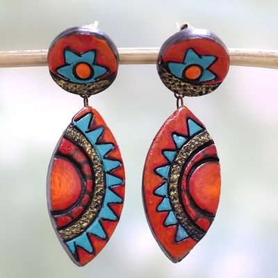 Alternate image for Colorful Ceramic Dangle Earrings by Indian Artisans Ancient Inspiration
