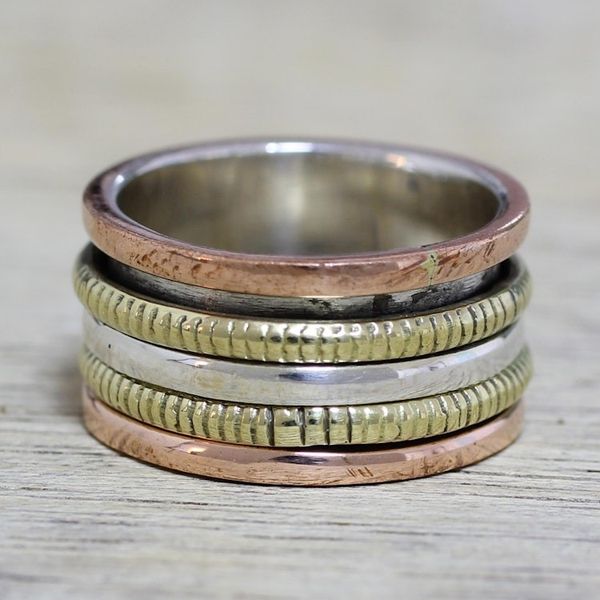 Alternate image for Sterling Silver Copper and Brass Spinner Ring from India Alluring Rotation