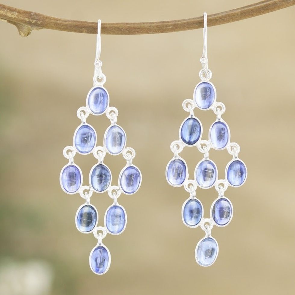 Sterling Silver and Kyanite Chandelier Earrings from India 'Meditation Drops'