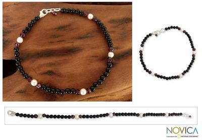 Alternate image for Onyx and garnet beaded anklet Royal Dancer